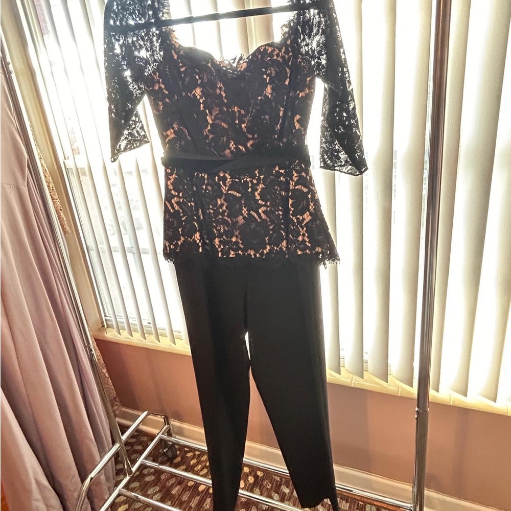 Sophisticated Black Lace Jumpsuit with Floral Pattern